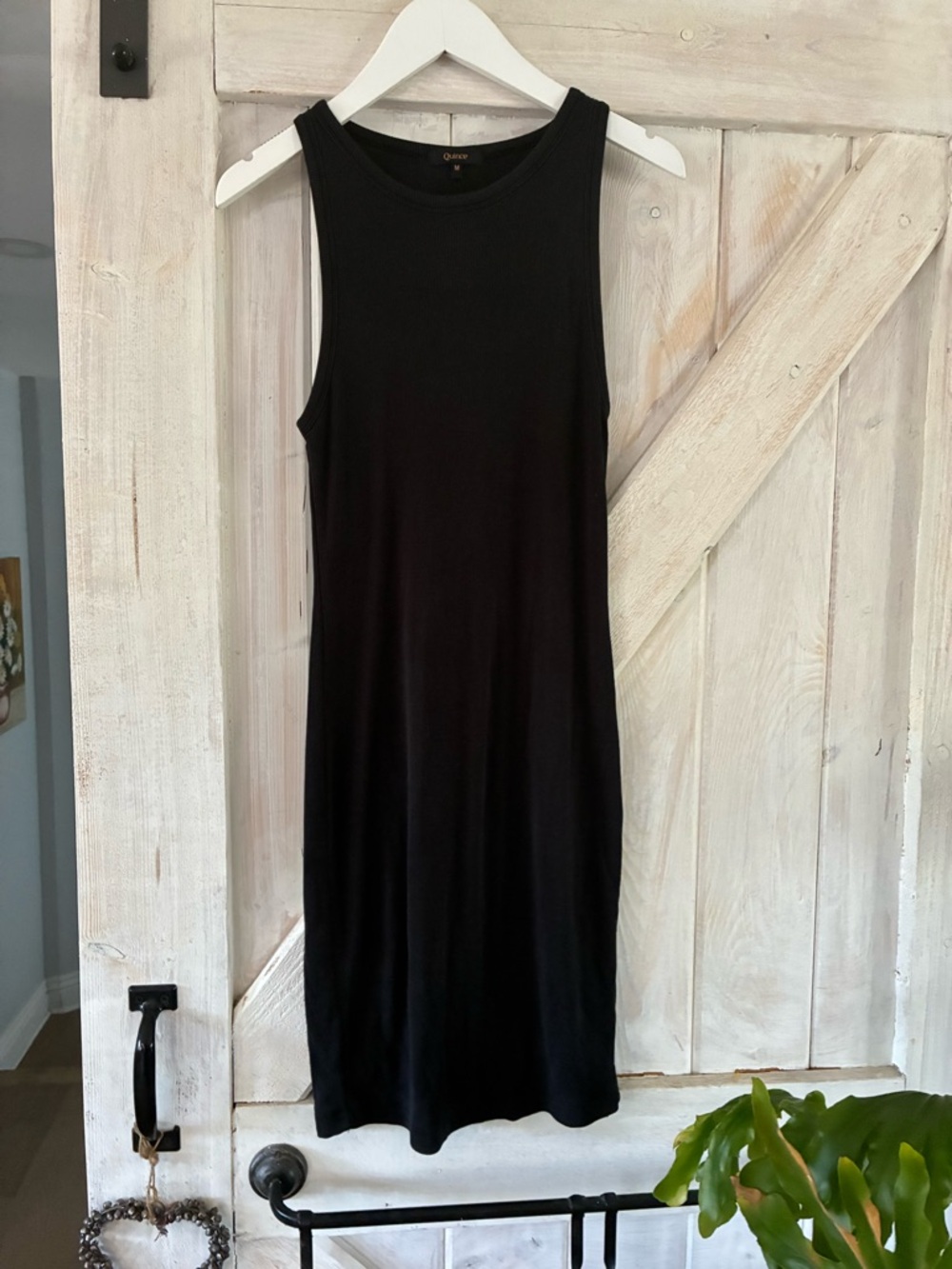 Quince Black Sleeveless Ribbed Midi Slip Dress
